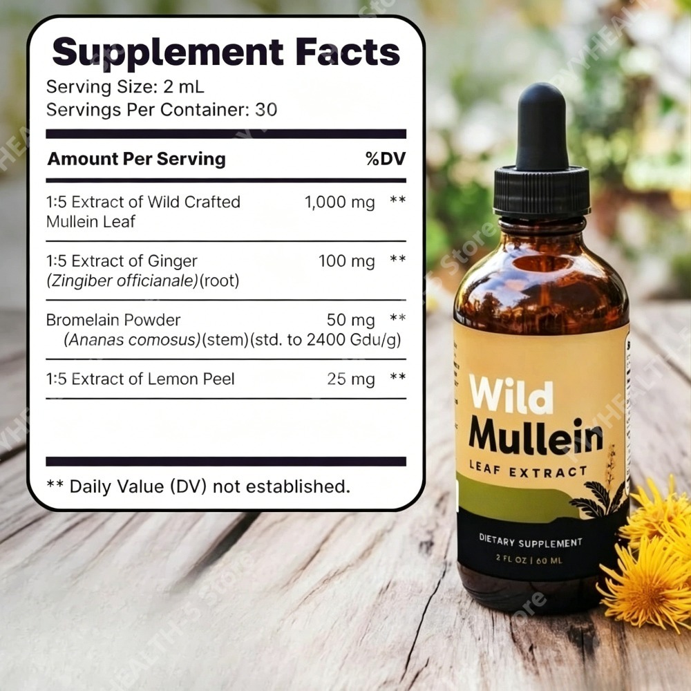 Tetes Daun Mullein Liar dengan - Herbal Wellness Drops ulasan dan harga